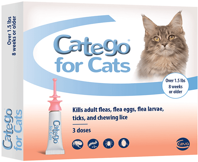 Catego for Cats 3-dose flea and tick treatment packaging